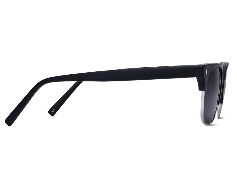 Jet Black Matte with Polished Silver Warby Parker Ames Men's Sunglasses Australia | H3P-4407