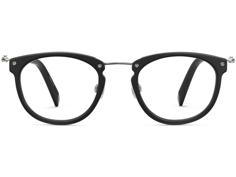 Jet Black Matte with Polished Silver Warby Parker Moriarty Women's Eyeglasses Australia | J7H-3718