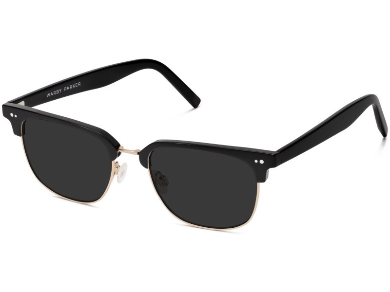 Jet Black with Polished Gold Warby Parker Baird Men's Sunglasses Australia | E6U-6353