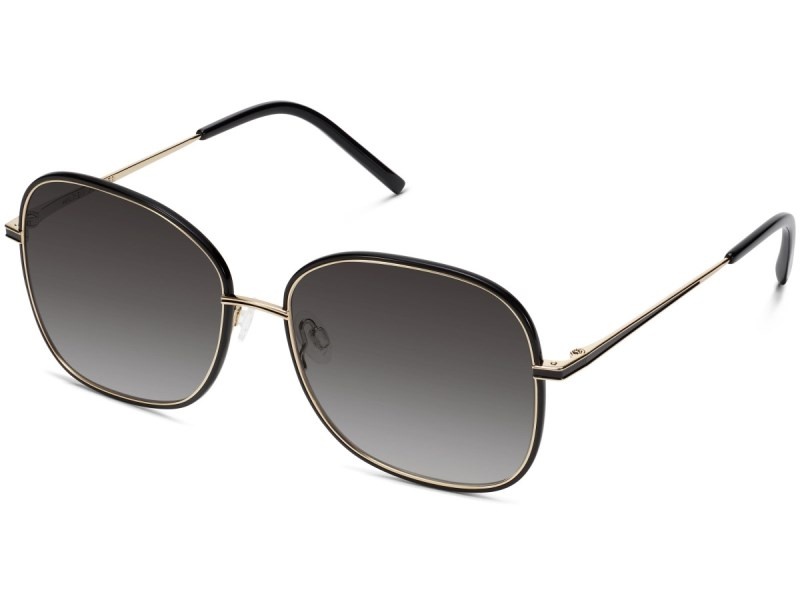 Jet Black with Polished Gold Warby Parker Leah Men's Sunglasses Australia | H1D-9603