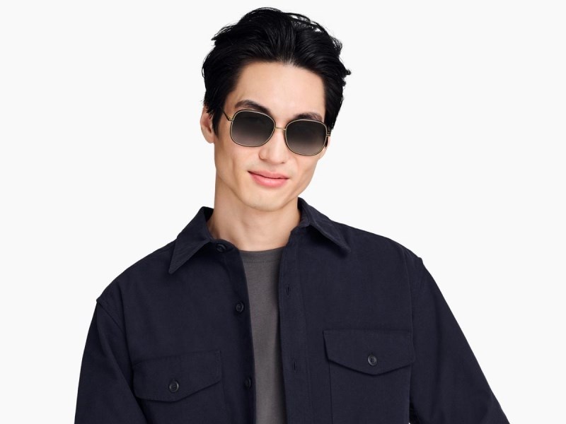 Jet Black with Polished Gold Warby Parker Leah Men's Sunglasses Australia | H1D-9603